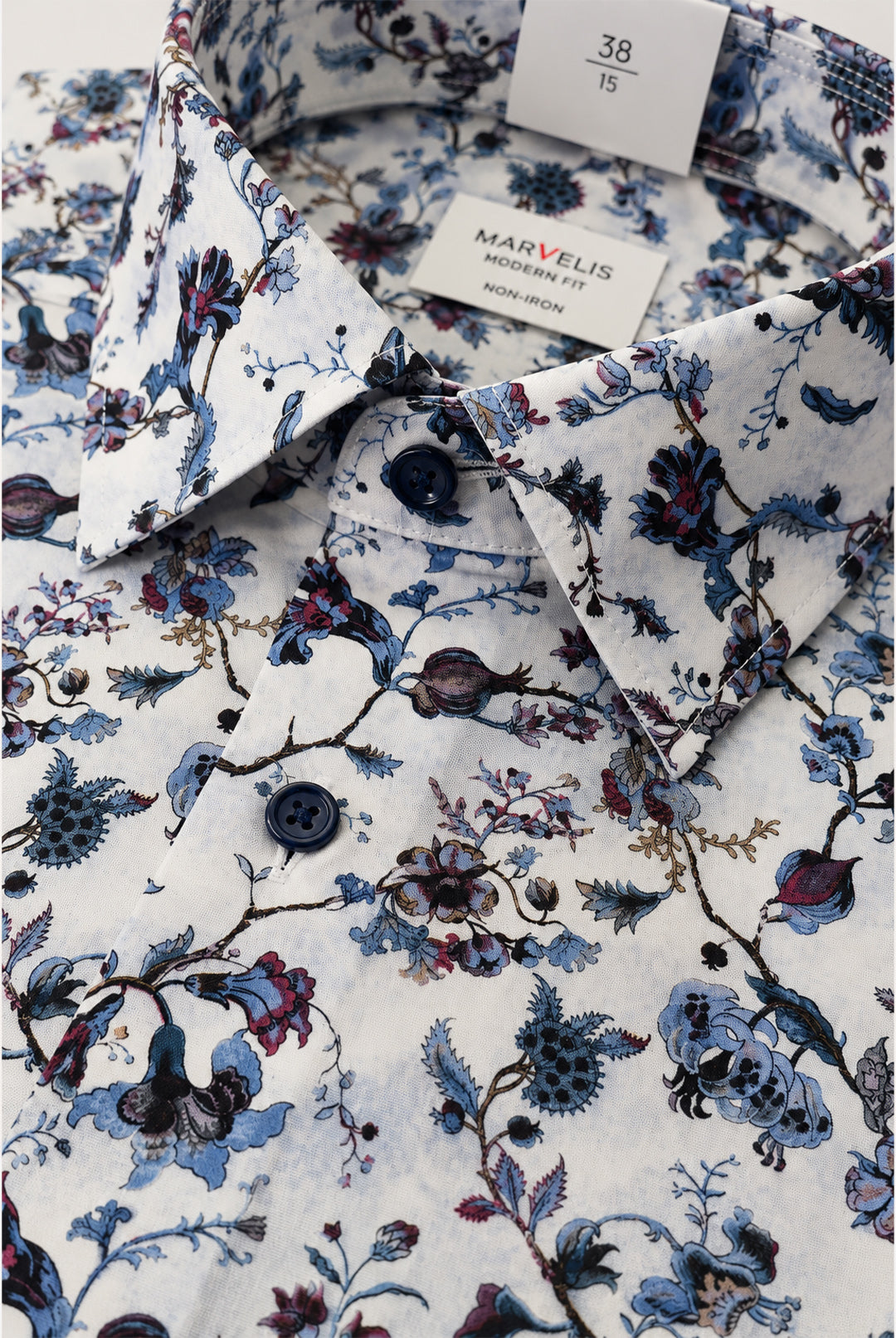 Non-Iron Cotton Floral Shirt - White