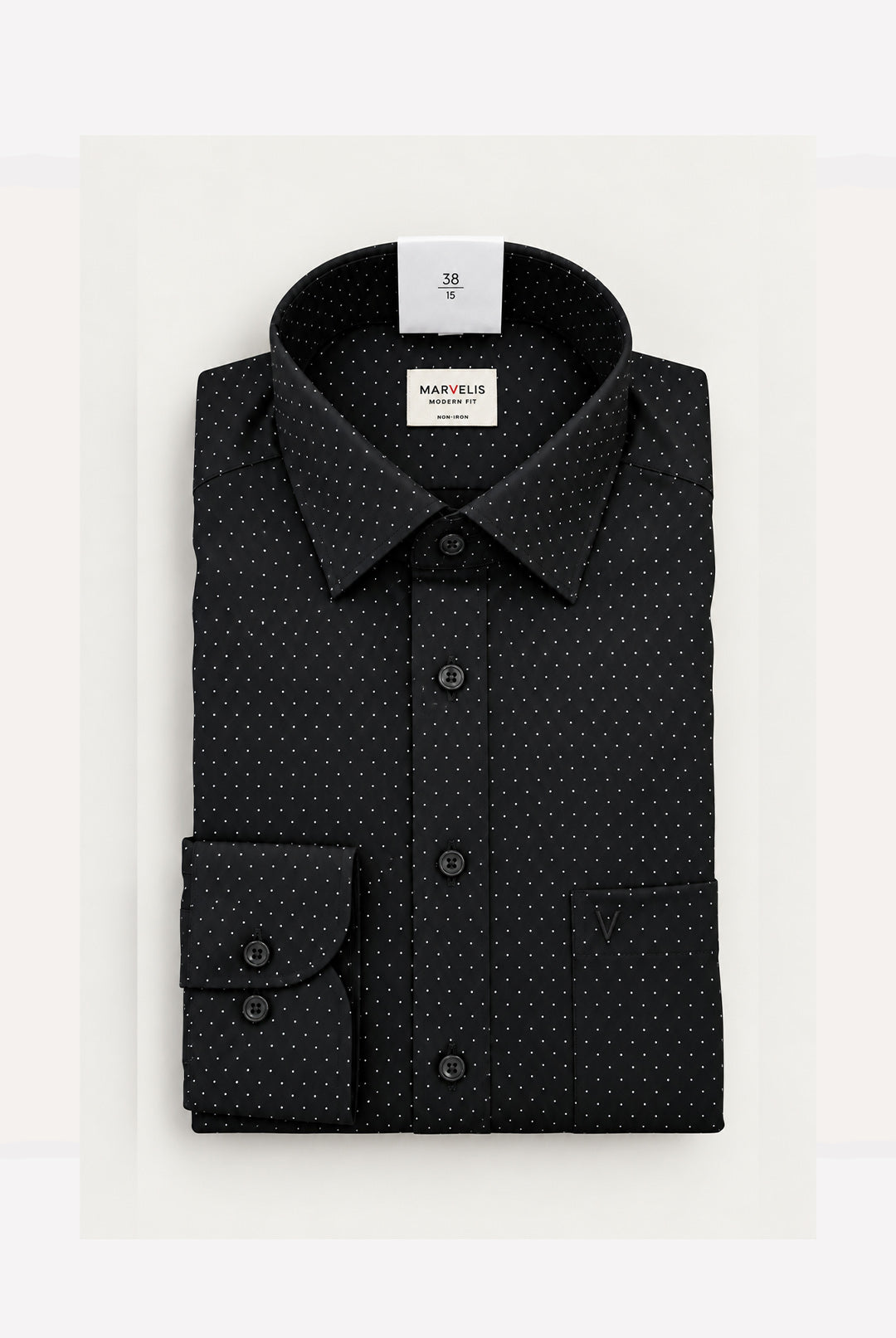 Non-Iron Cotton Pin Dot Shirt - Black