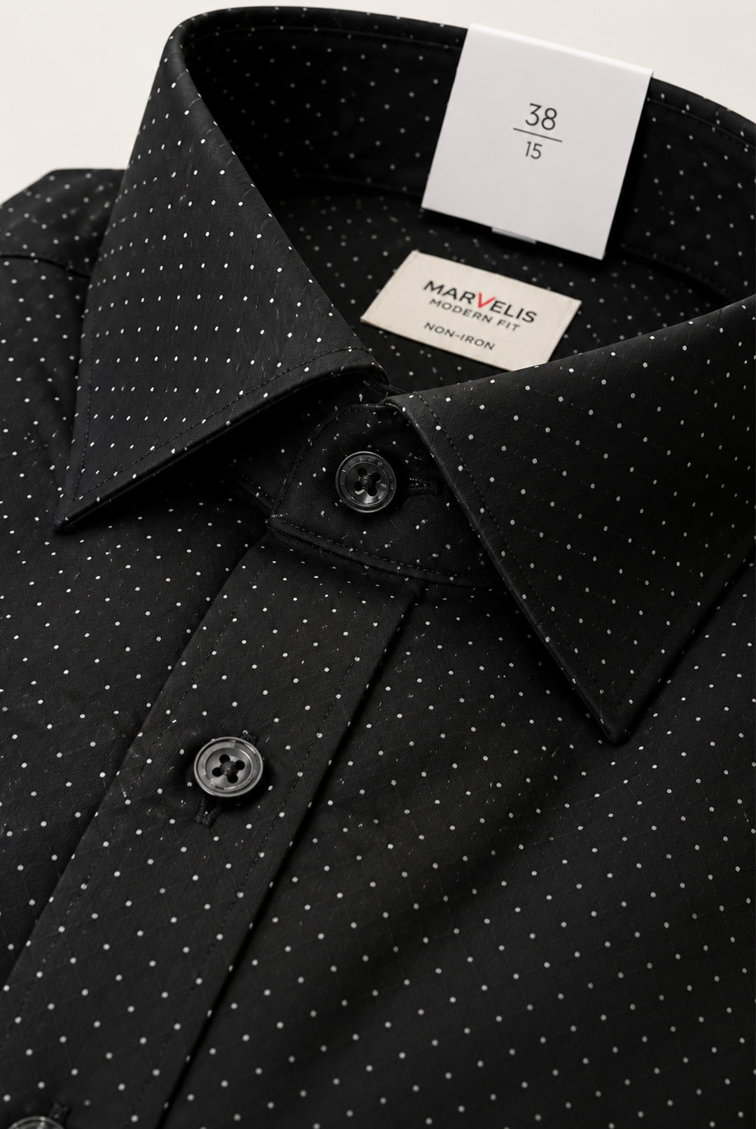 Non-Iron Cotton Pin Dot Shirt - Black