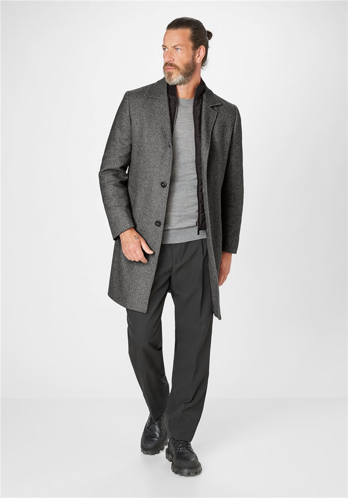 New Edison Wool-Rich Hybrid Overcoat - Charcoal