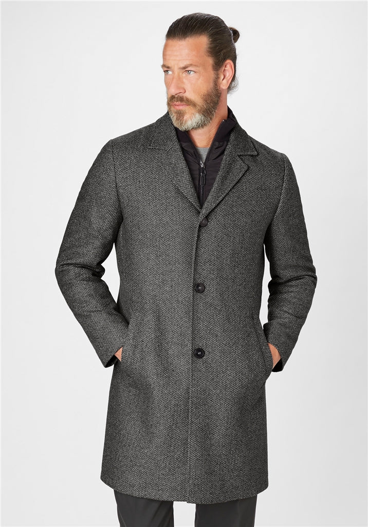 New Edison Wool-Rich Hybrid Overcoat - Charcoal
