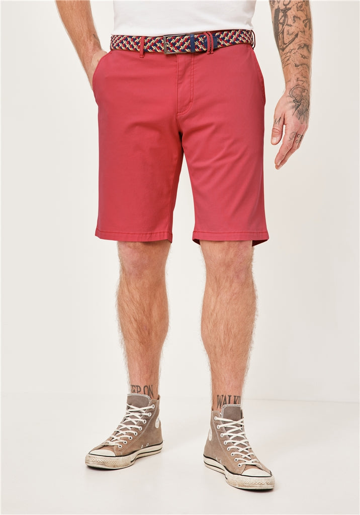 Surrey Cotton Chino Shorts with Contrast Woven Belt - Red