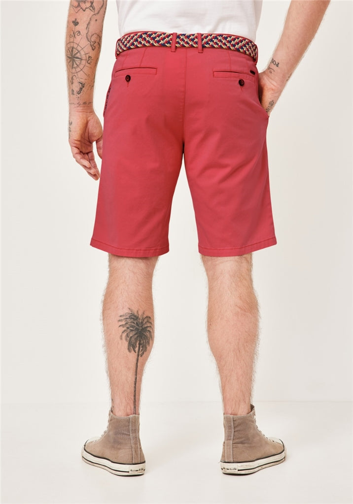 Surrey Cotton Chino Shorts with Contrast Woven Belt - Red