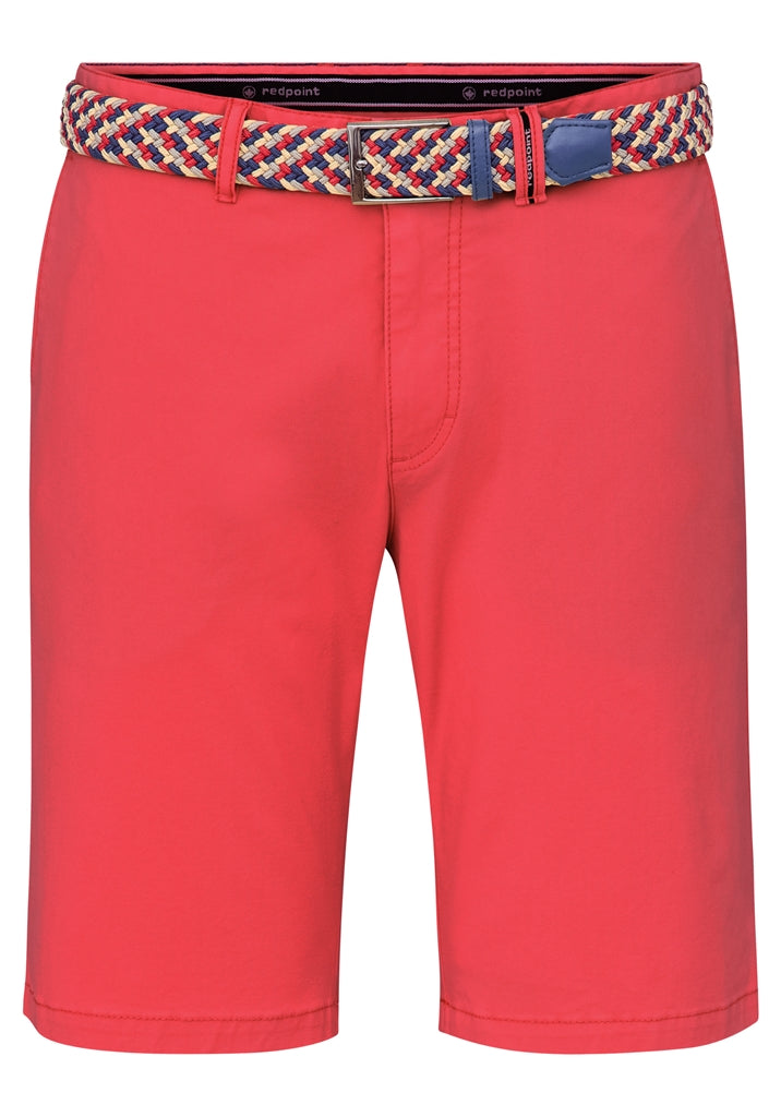 Surrey Cotton Chino Shorts with Contrast Woven Belt - Red