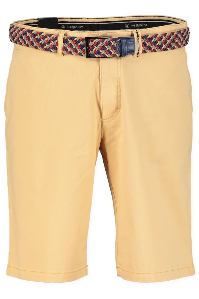 Surrey Cotton Chino Shorts with Contrast Woven Belt - Yellow