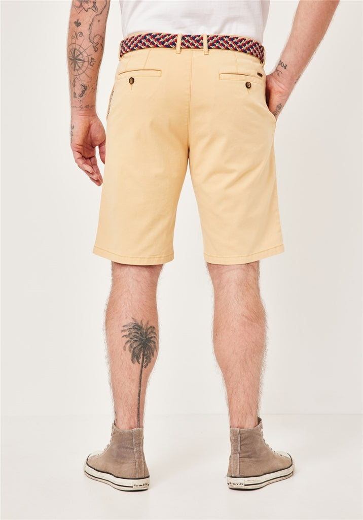 Surrey Cotton Chino Shorts with Contrast Woven Belt - Yellow