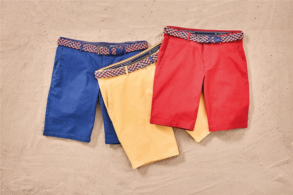 Surrey Cotton Chino Shorts with Contrast Woven Belt - Red