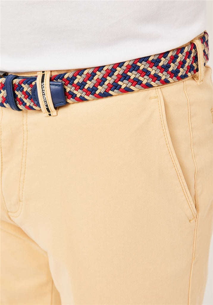 Surrey Cotton Chino Shorts with Contrast Woven Belt - Yellow