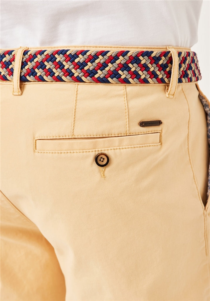 Surrey Cotton Chino Shorts with Contrast Woven Belt - Yellow