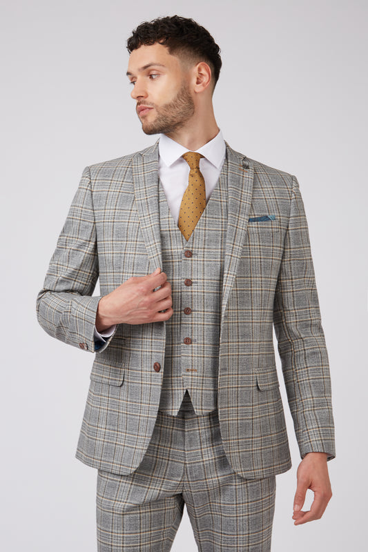 Light Grey and Tan Over Check from Antique Rogue - Waistcoat