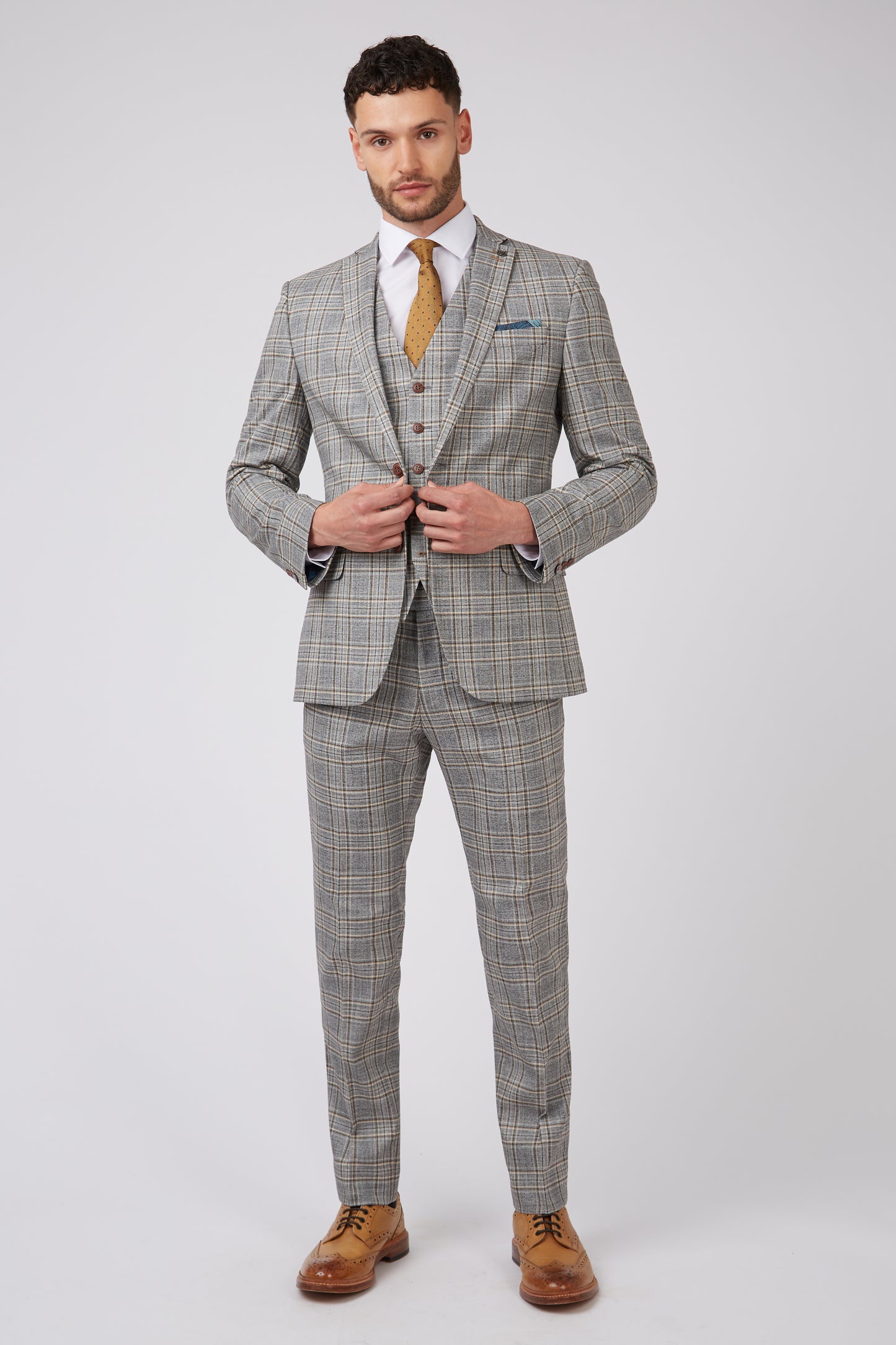 Light Grey and Tan Over Check from Antique Rogue - Waistcoat