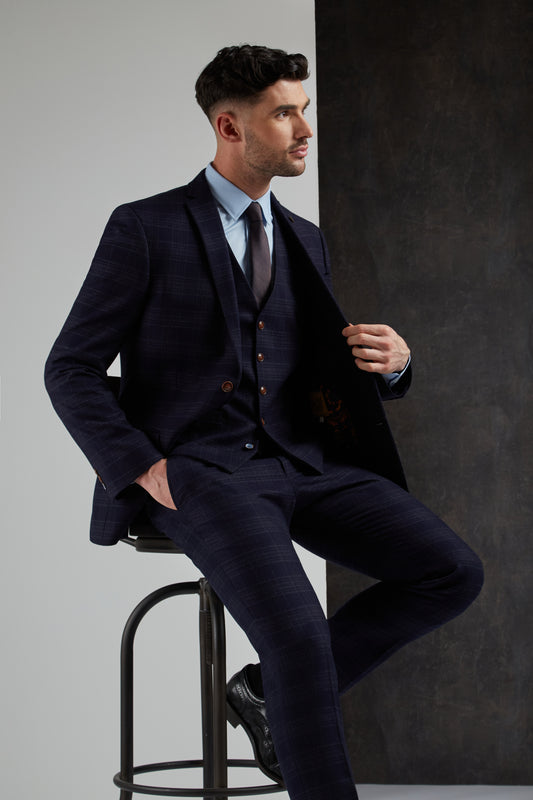 Navy Tweed Check from Antique Rogue - Waistcoat