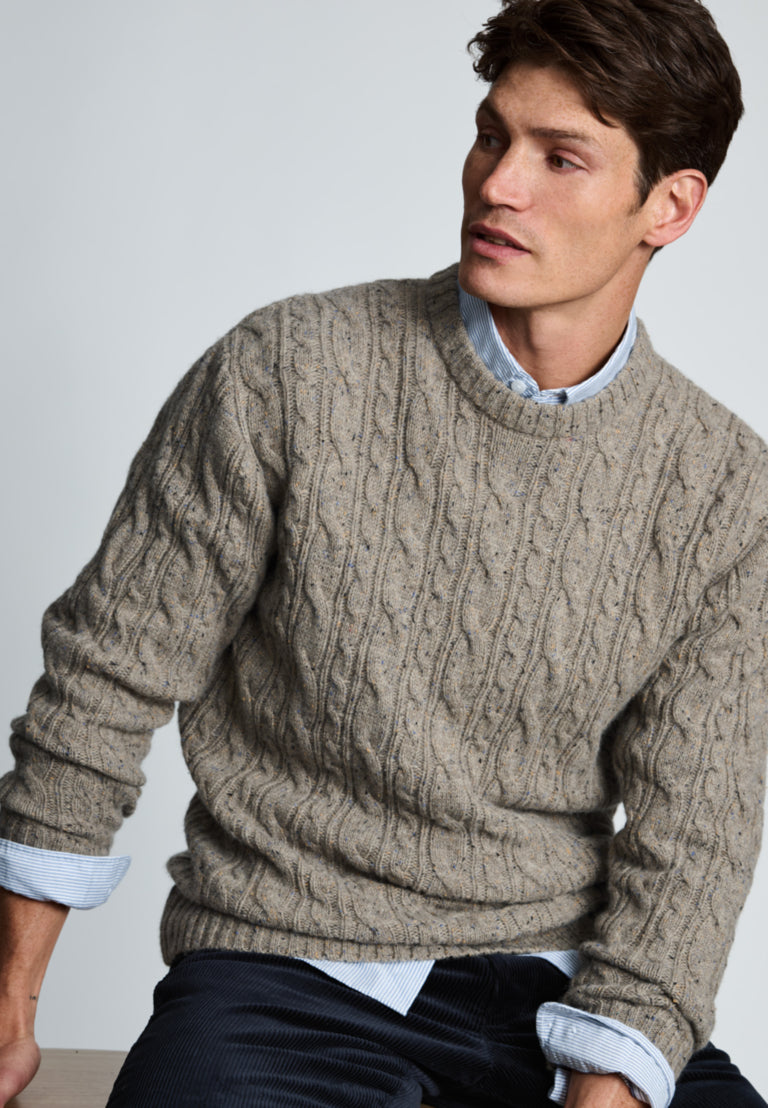 Lamb's Wool-Blend Cable Knit Allerford Jumper - Taupe