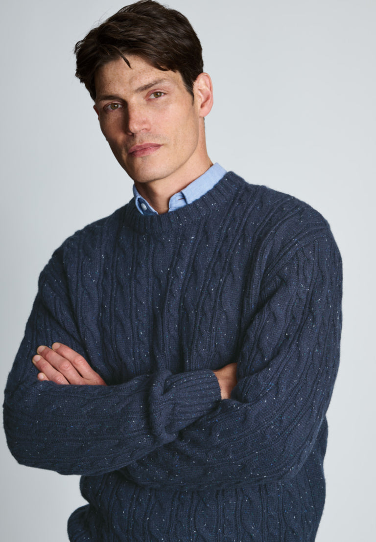 Lamb's Wool-Blend Cable Knit Allerford Jumper - Navy