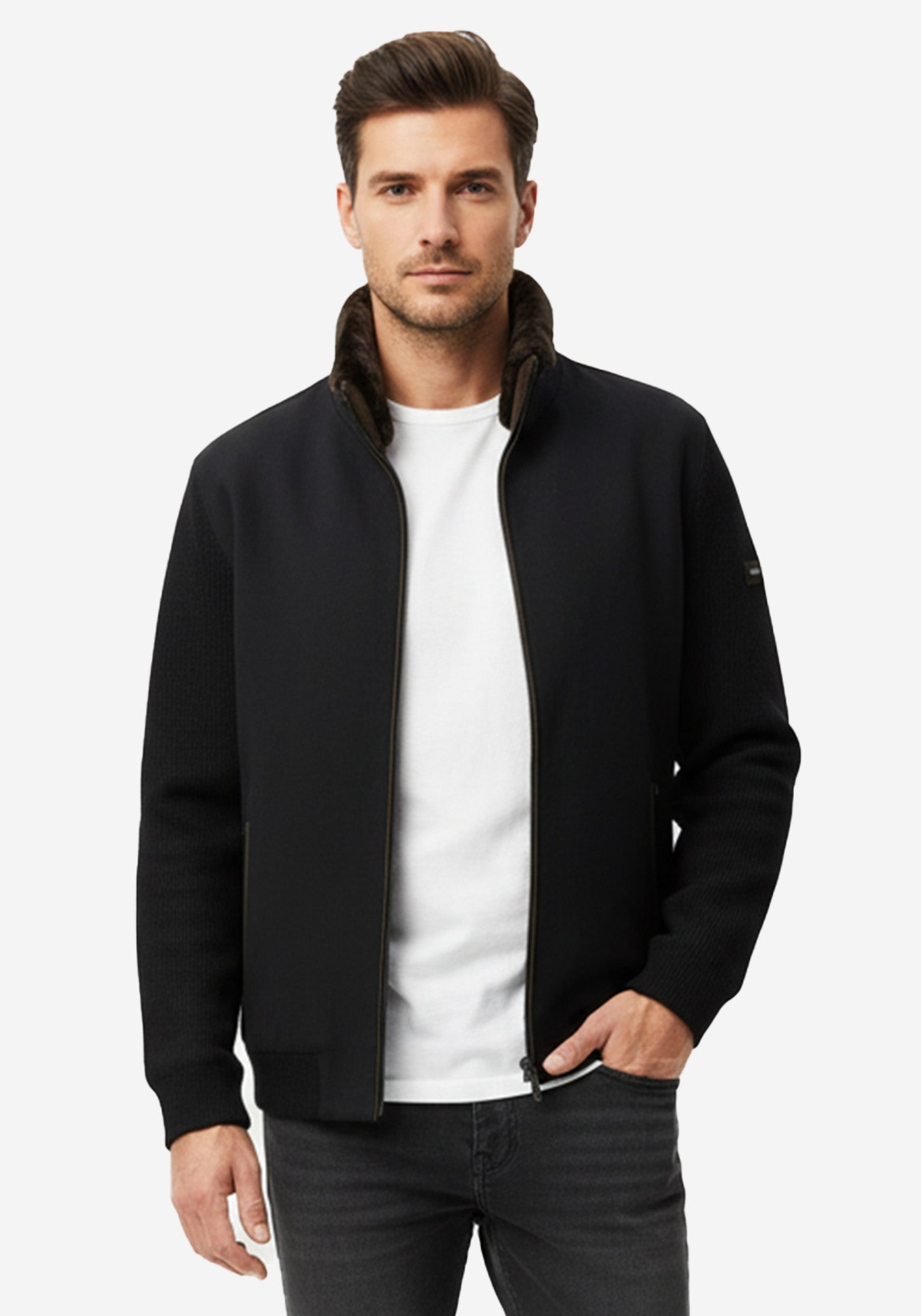 Bugatti Navy Hybrid Wool Bomber Jacket