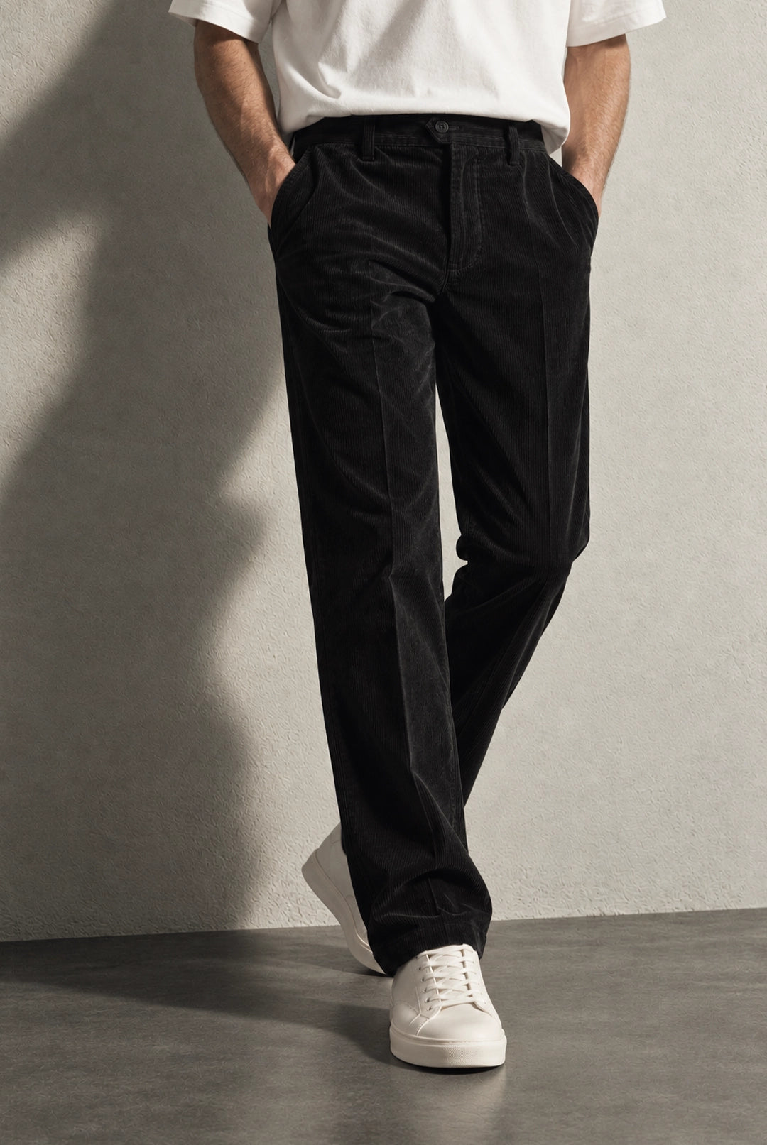 Straight Fit Corduroy Trousers - Black