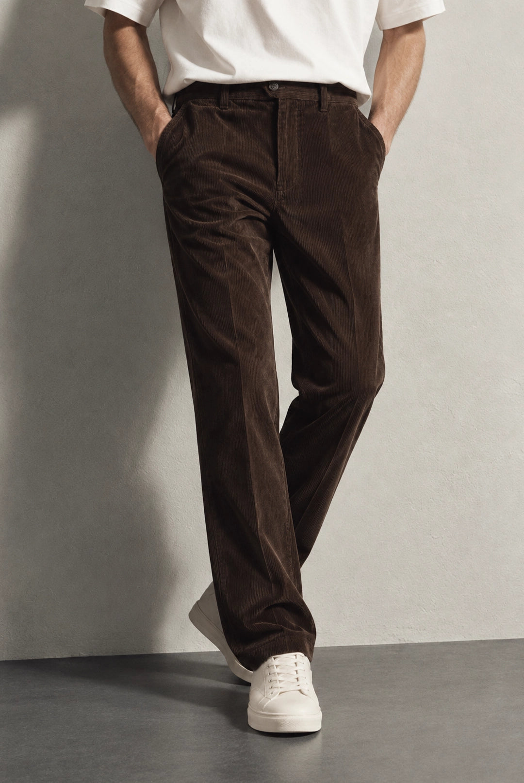 Straight Fit Corduroy Trousers - Brown