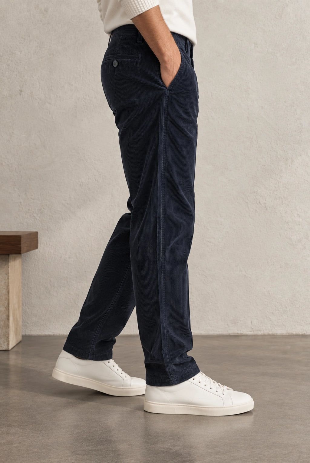 Straight Fit Corduroy Trousers - Navy