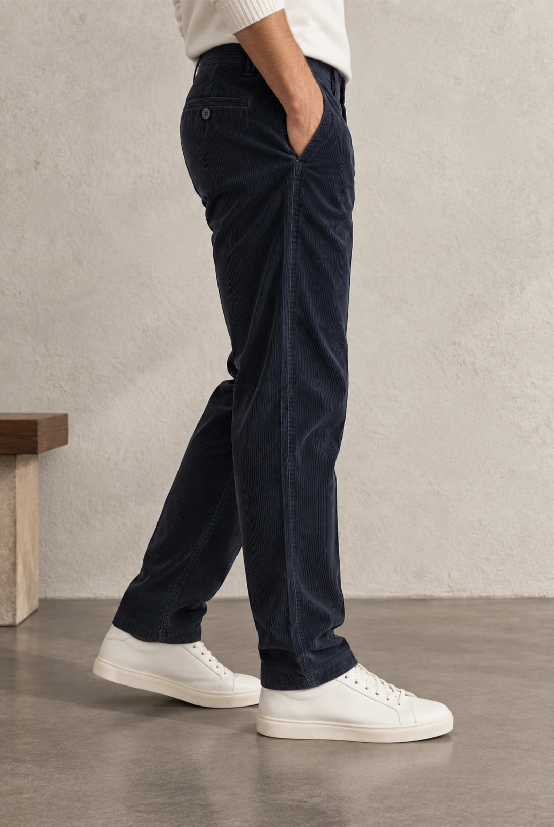 Straight Fit Corduroy Trousers - Navy