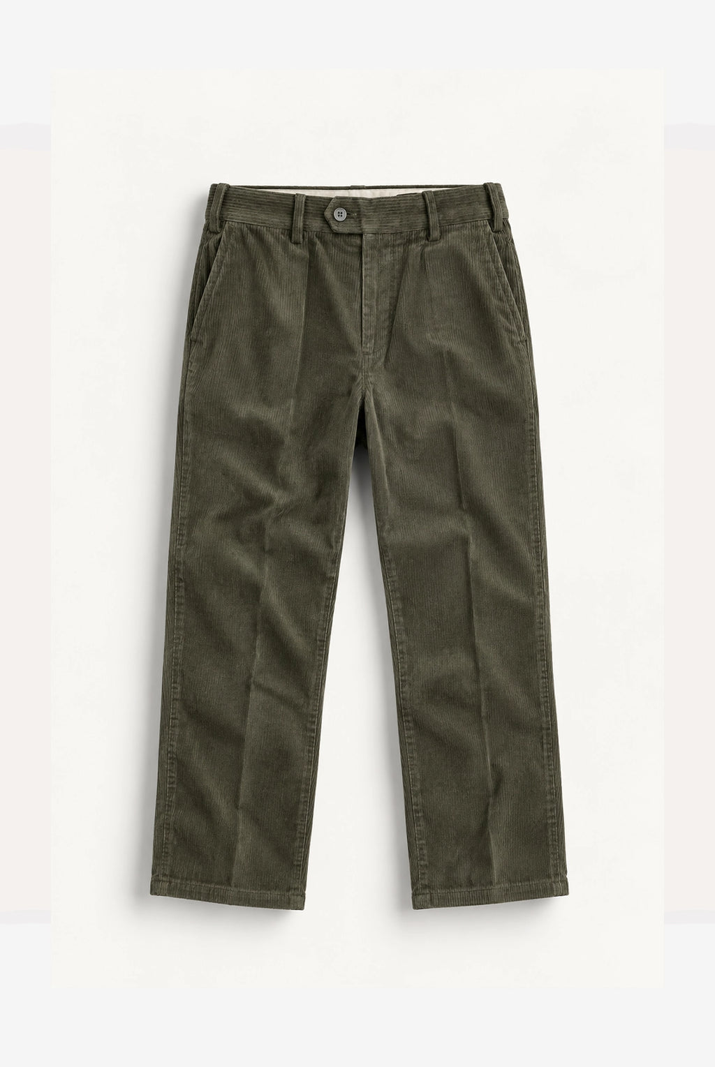 Straight Fit Corduroy Trousers - Olive Green