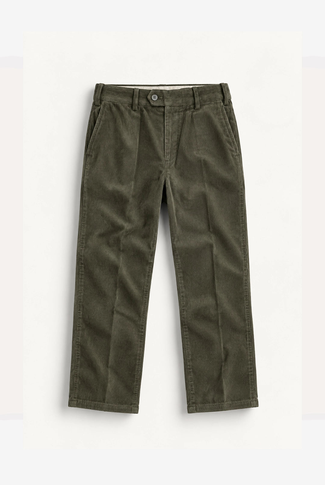 Straight Fit Corduroy Trousers - Olive Green