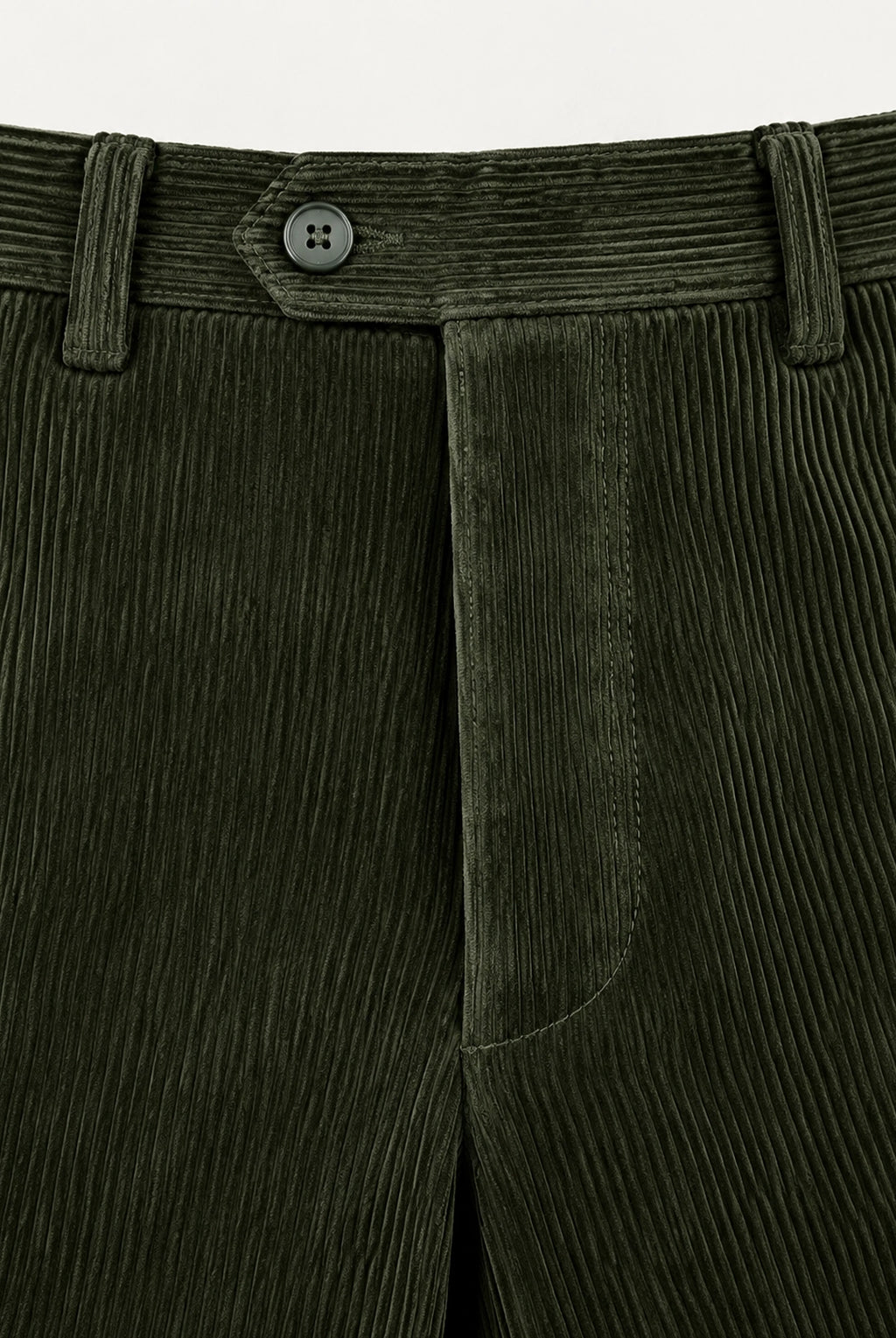 Straight Fit Corduroy Trousers - Olive Green