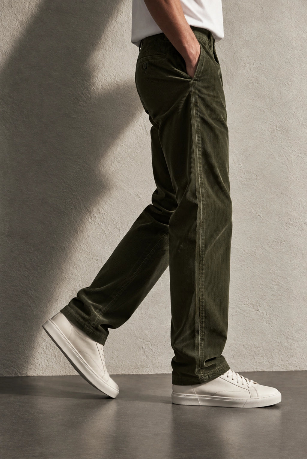 Straight Fit Corduroy Trousers - Olive Green