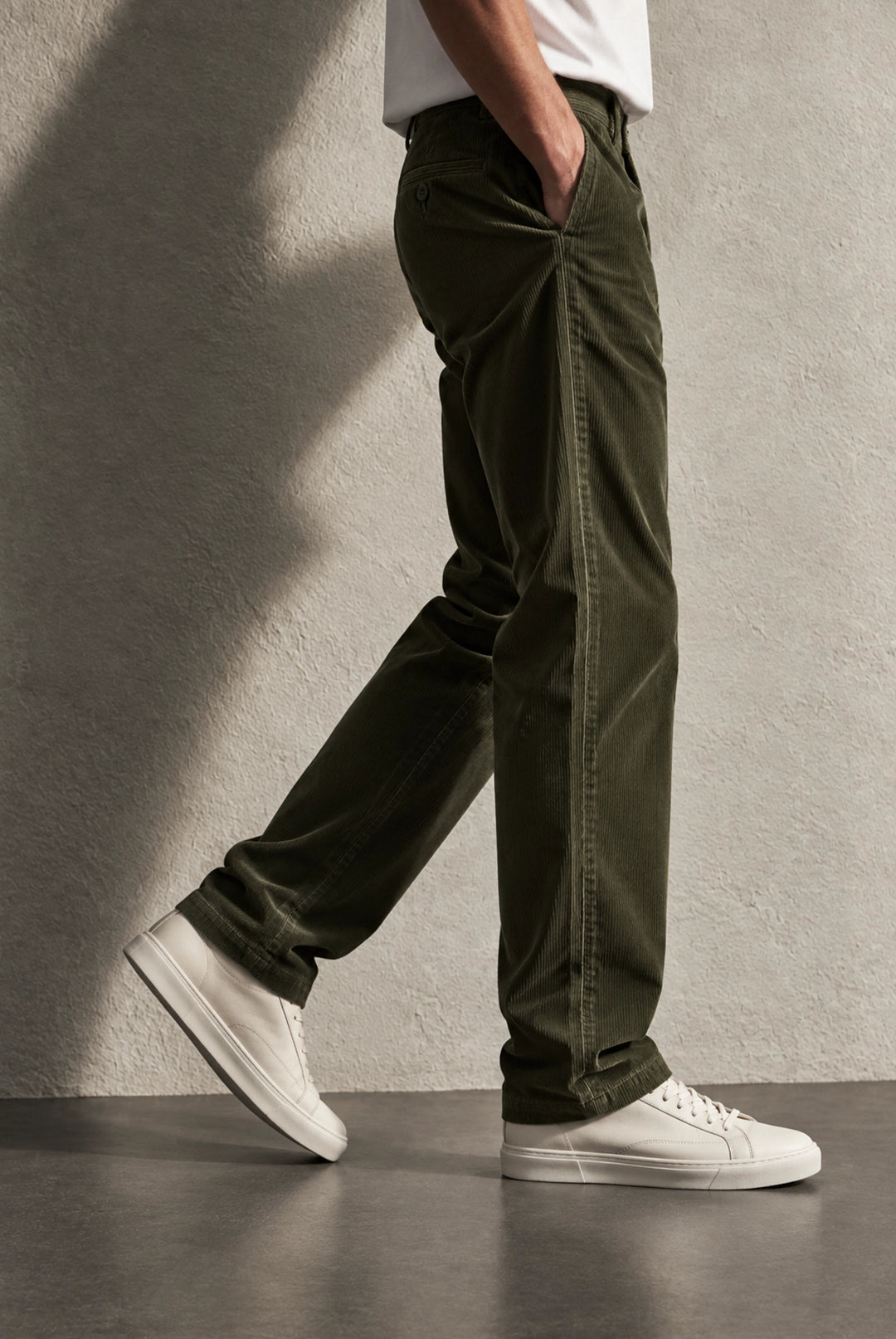 Straight Fit Corduroy Trousers - Olive Green