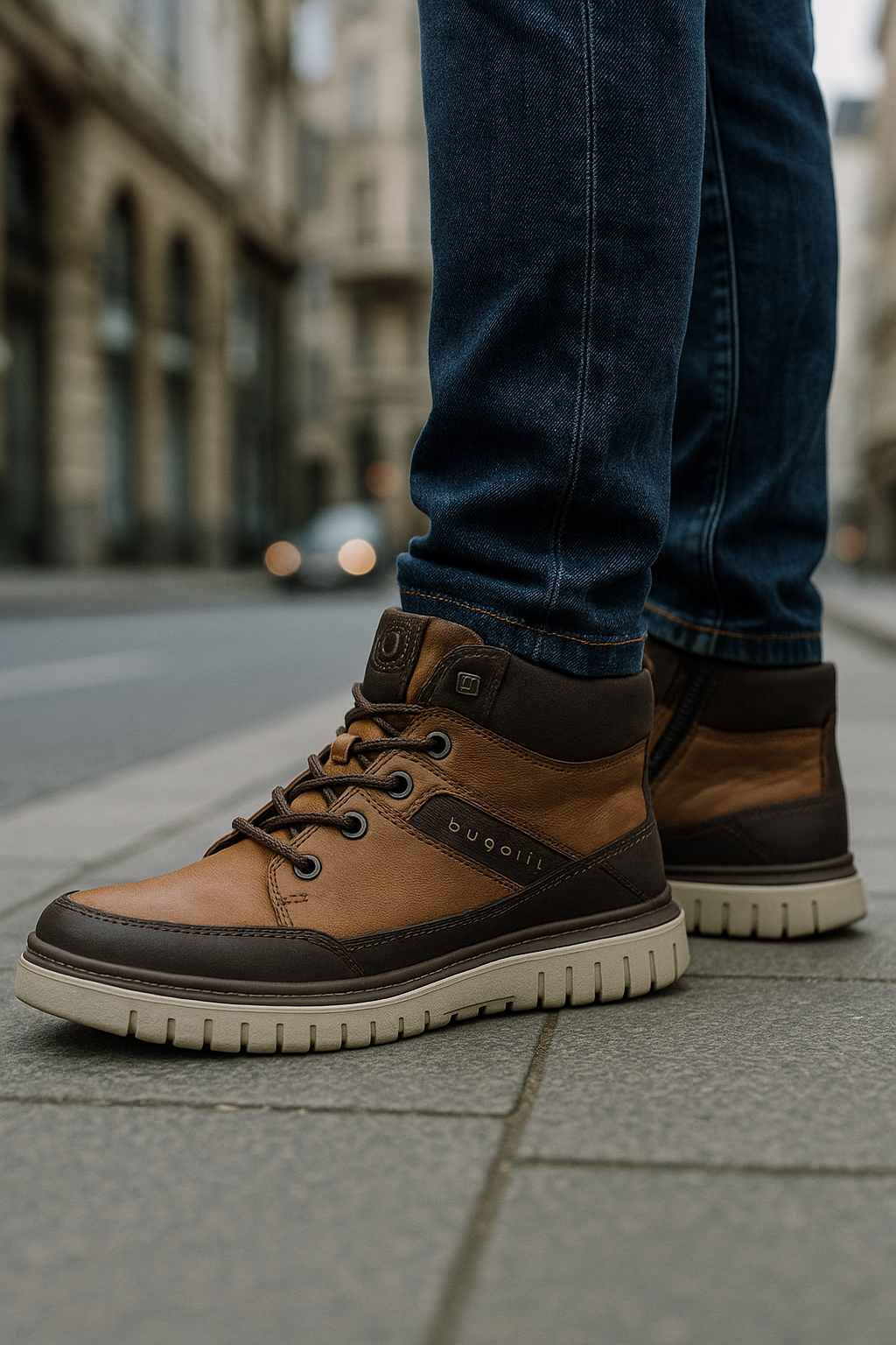 Leather Lace-Up Hybrid Boots - Cognac