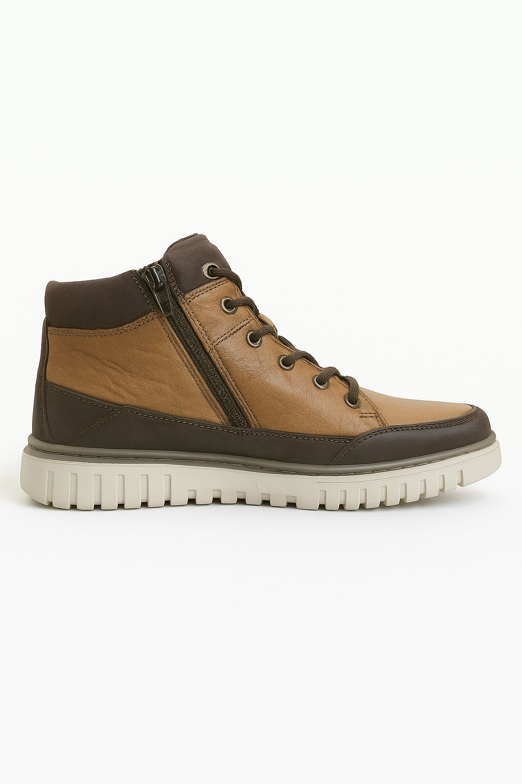 Leather Lace-Up Hybrid Boots - Cognac