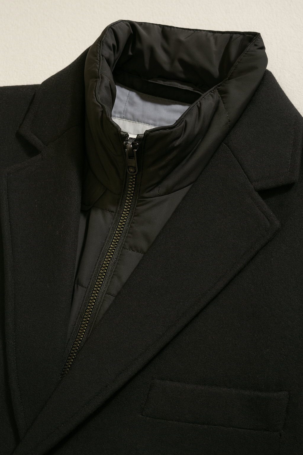 New Edison Wool-Rich Hybrid Overcoat - Black