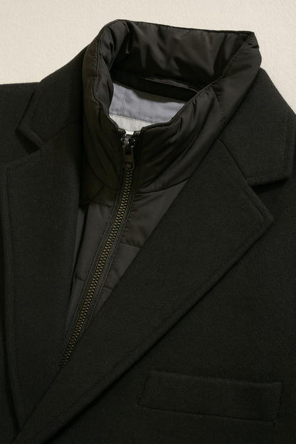 New Edison Wool-Rich Hybrid Overcoat - Black
