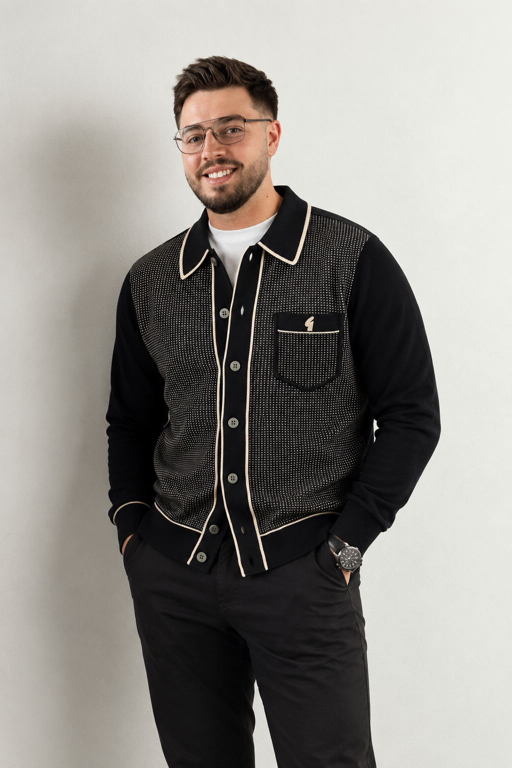 Gabicci Vintage Patterned Knitted Cardigan - Black