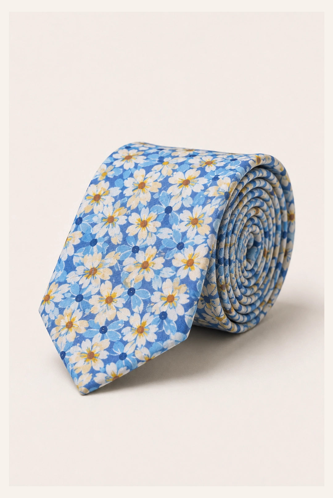 Cotton Daisy Design Tie & Hankie Set - Light Blue