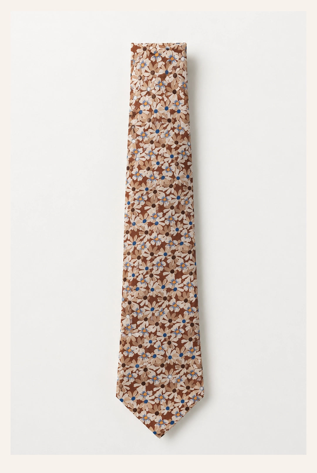Cotton Daisy Design Tie & Hankie Set - Brown