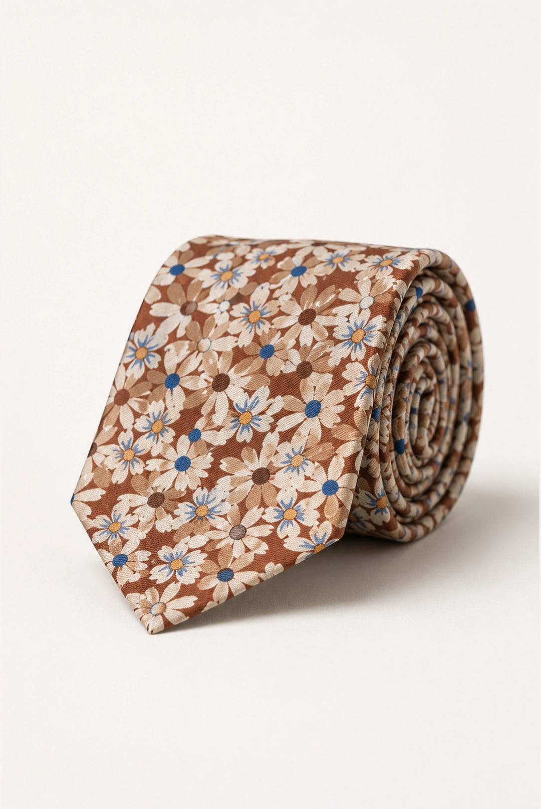 Cotton Daisy Design Tie & Hankie Set - Brown