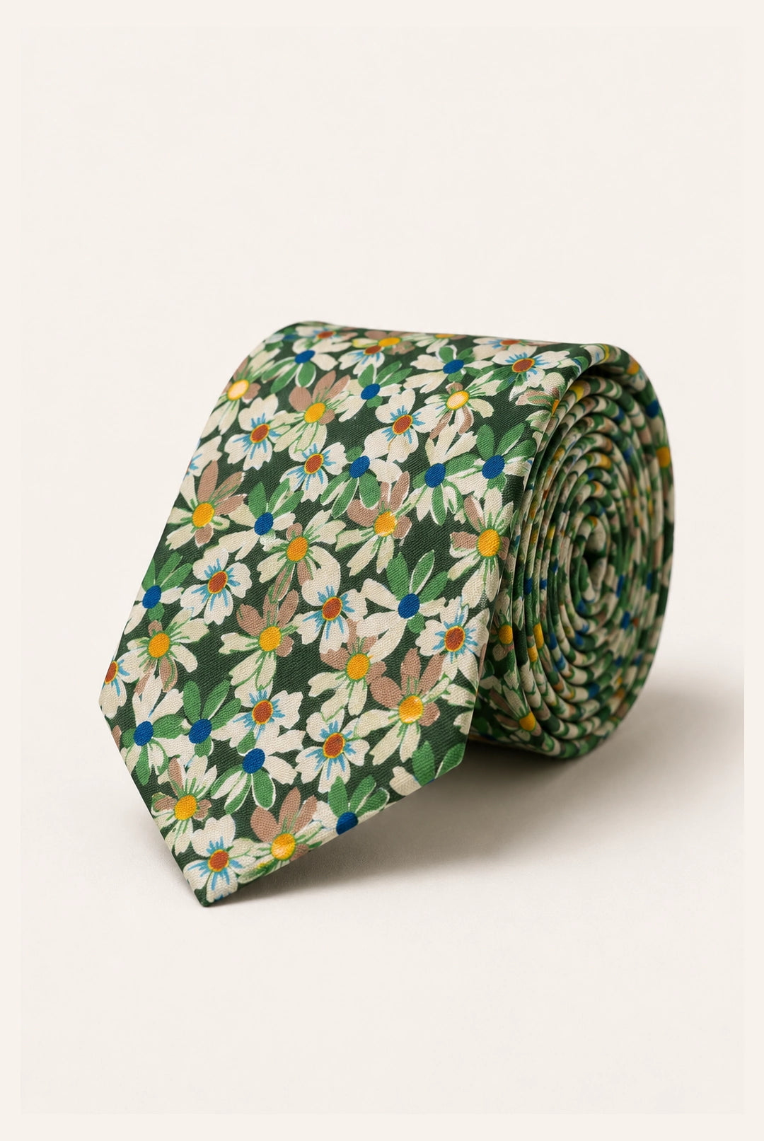 Cotton Daisy Design Tie & Hankie Set - Green