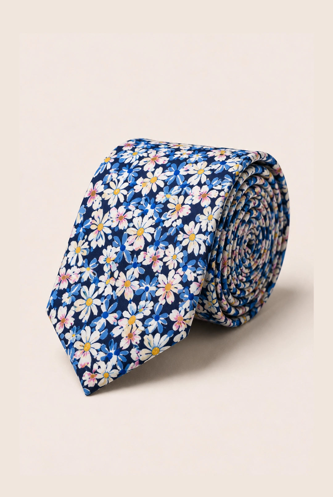 Cotton Daisy Design Tie & Hankie Set - Navy