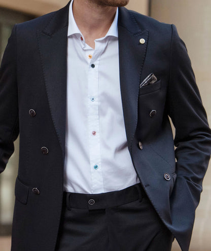 Modern Stretch Double-Breasted Suit - Navy Twill
