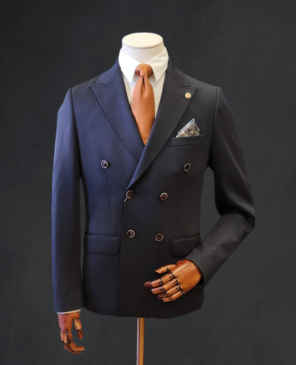 Modern Stretch Double-Breasted Suit - Navy Twill