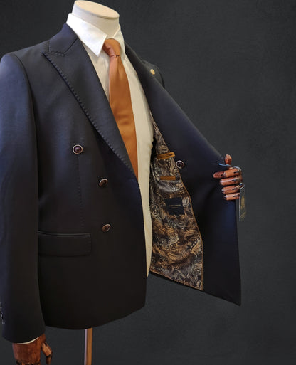 Modern Stretch Double-Breasted Suit - Navy Twill