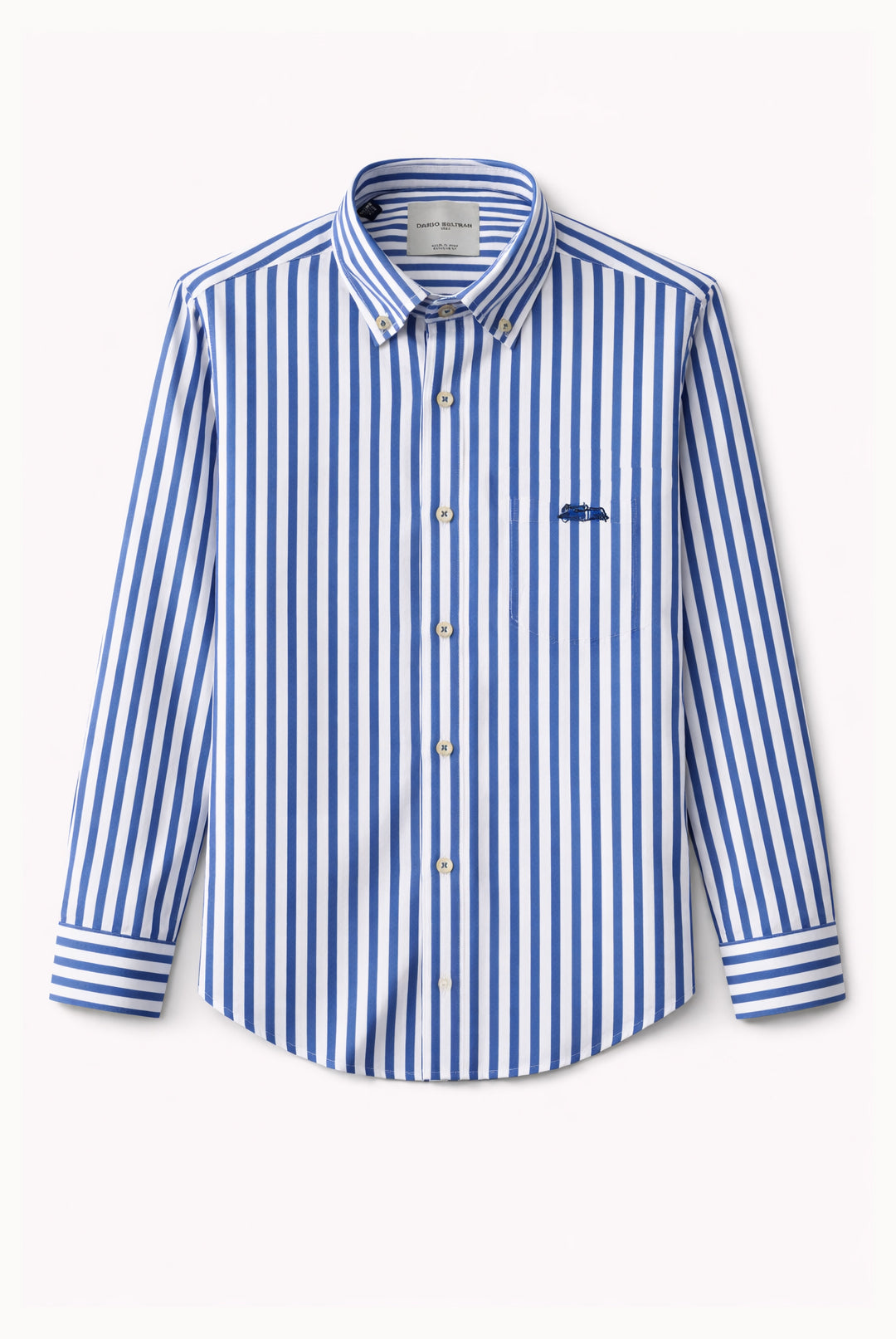 Button-Down Cotton Stripe Shirt - Blue