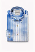 Button-Down Cotton Stripe Shirt - Blue