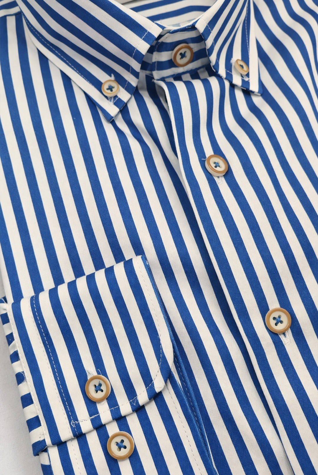 Button-Down Cotton Stripe Shirt - Blue