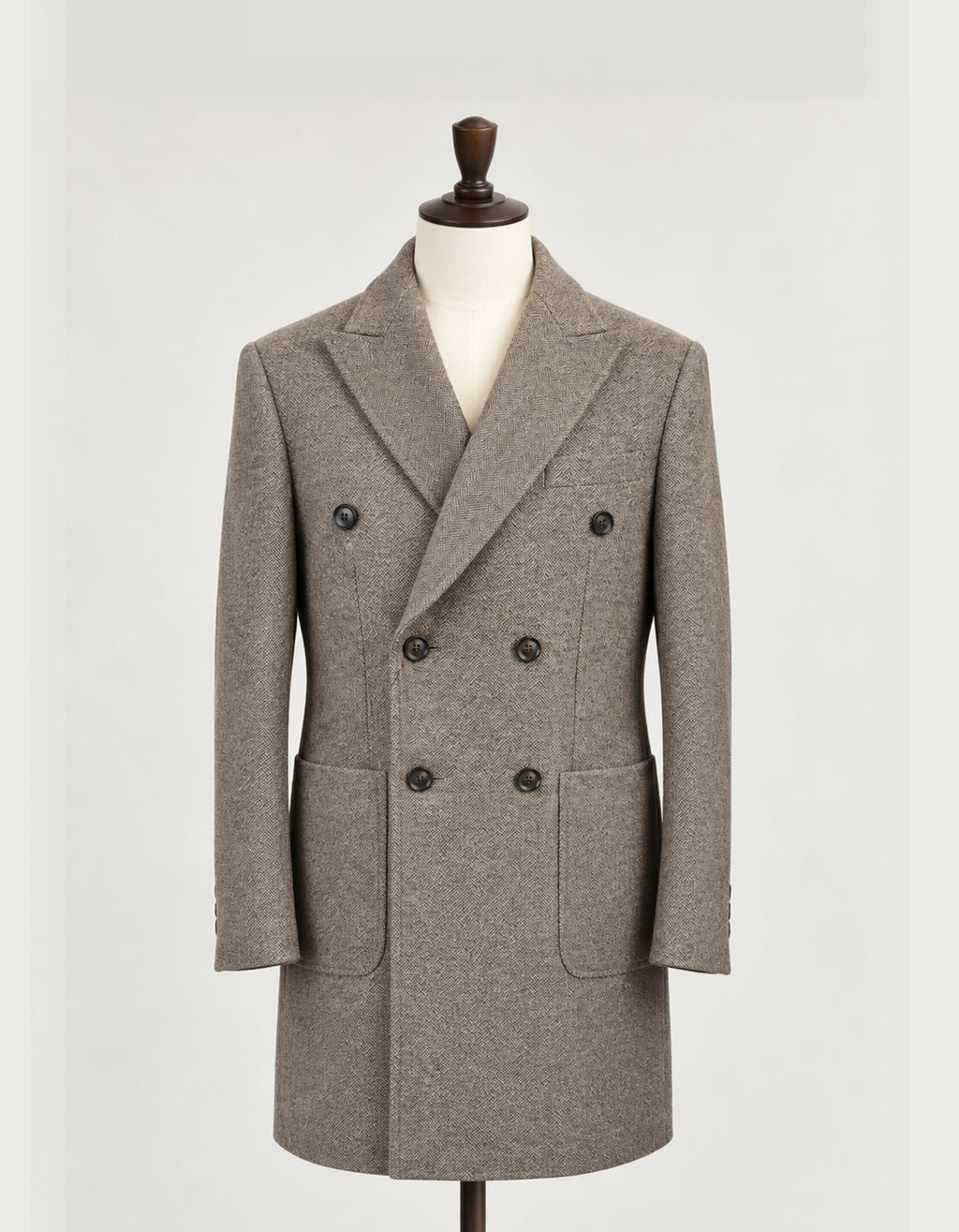 Edgley Wool-Blend Herringbone Overcoat - Biscuit