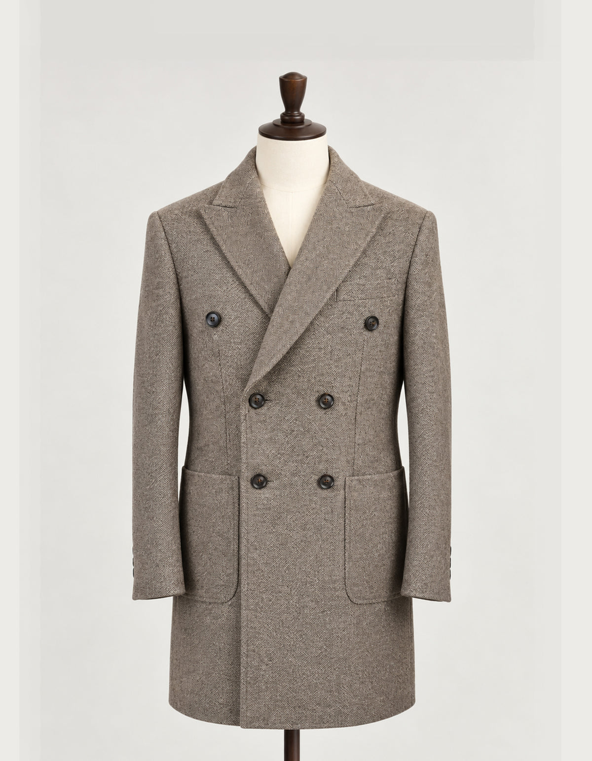 Edgley Wool-Blend Herringbone Overcoat - Biscuit