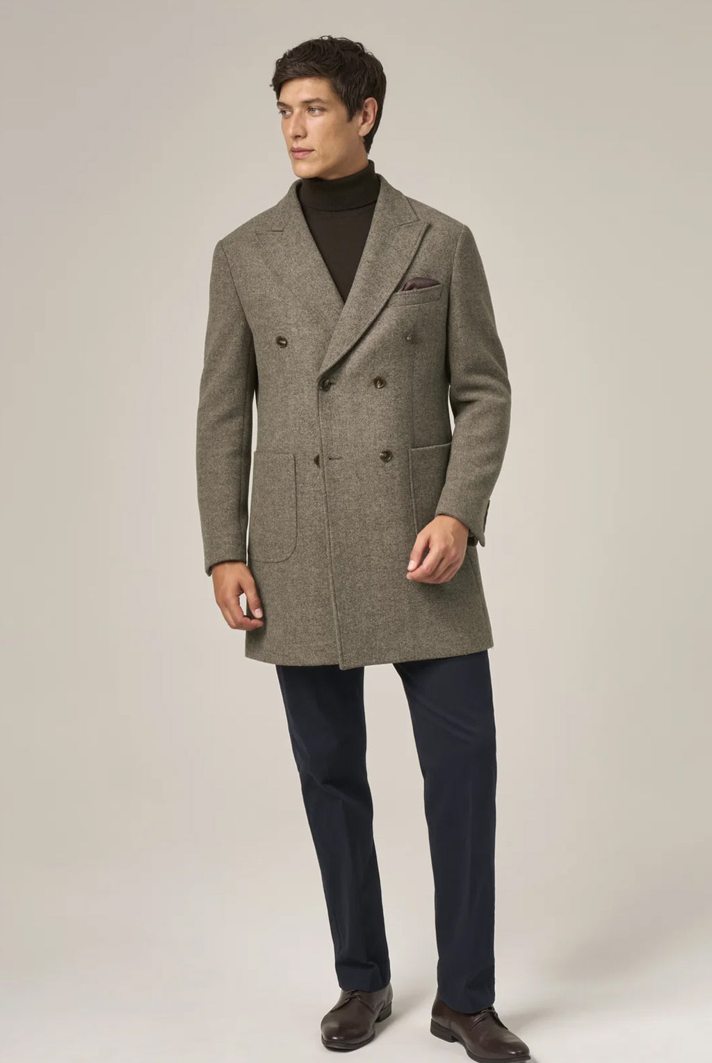 Edgley Wool-Blend Herringbone Overcoat - Biscuit