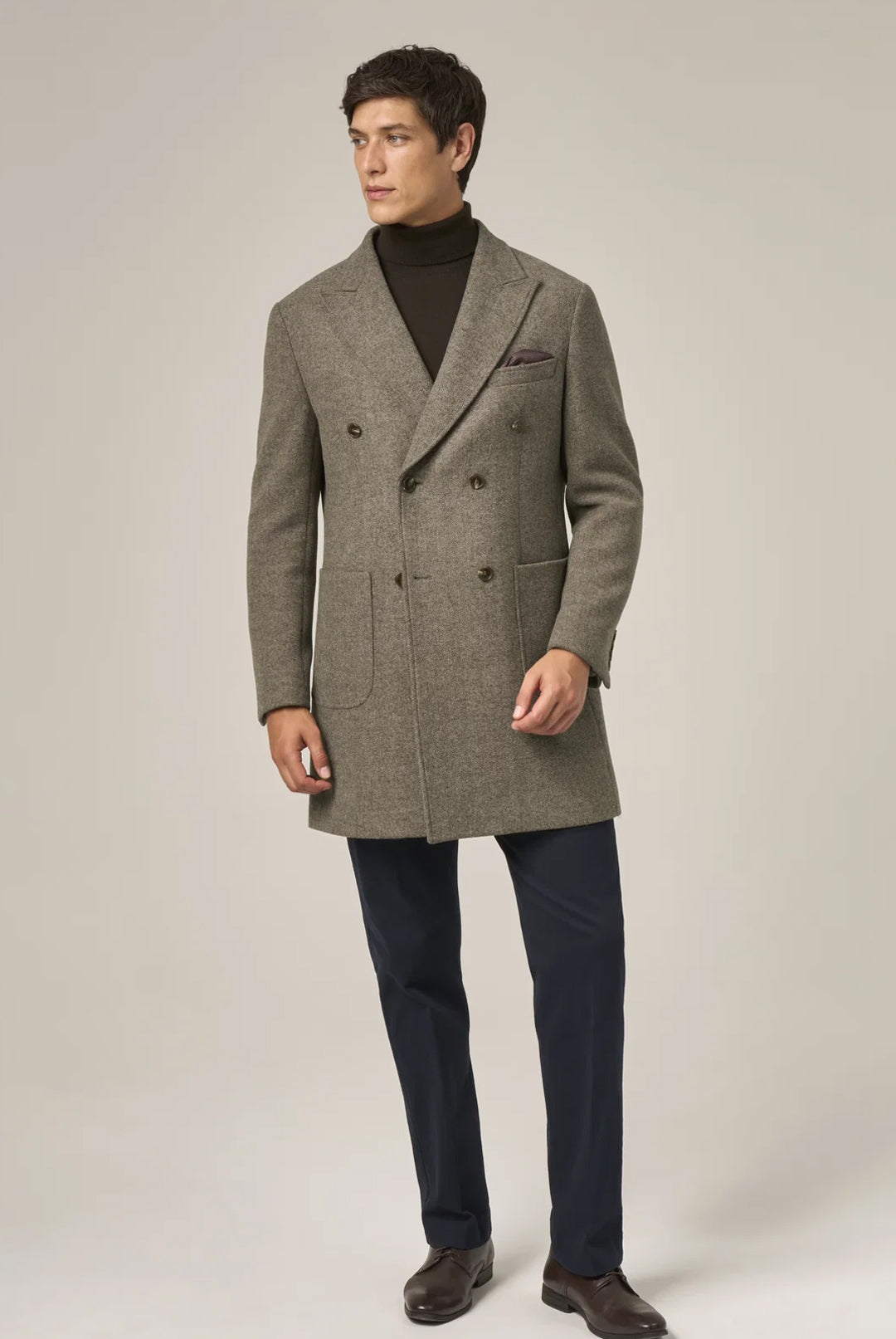 Edgley Wool-Blend Herringbone Overcoat - Biscuit