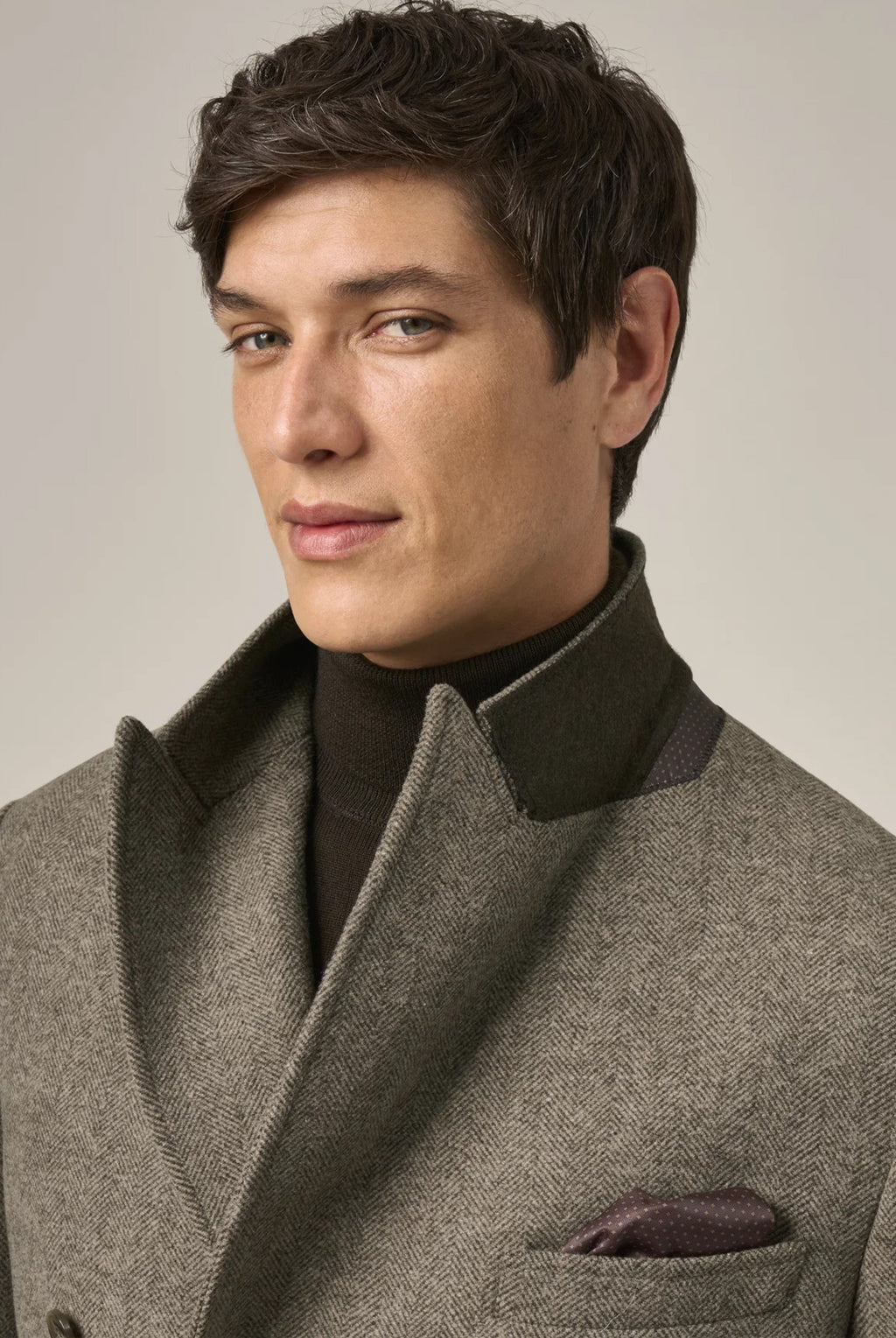 Edgley Wool-Blend Herringbone Overcoat - Biscuit
