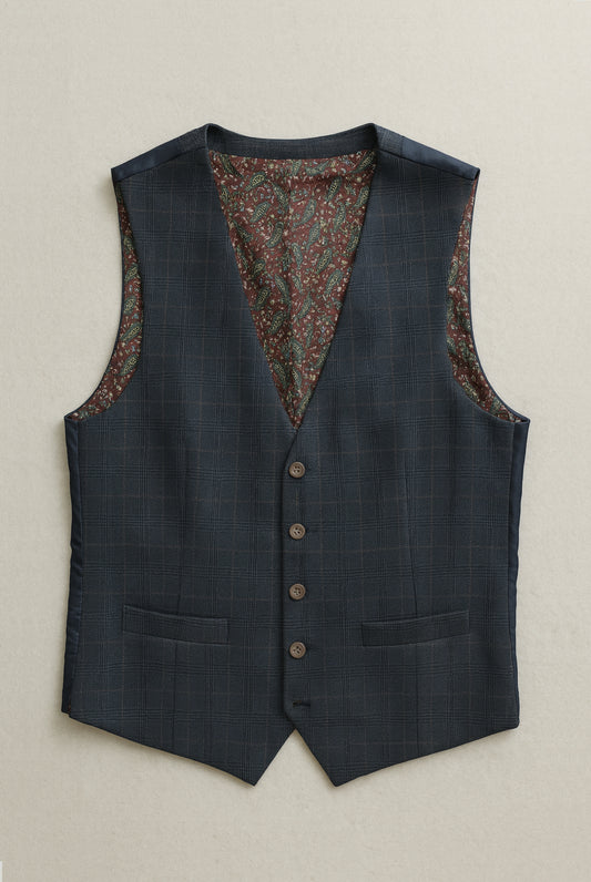 Elijah Navy Prince of Wales Check 3-Piece Suit - Waistcoat